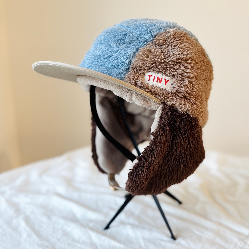 Tinycottons Color Block Sherpa Chapka in Brown, Blue, and Tan